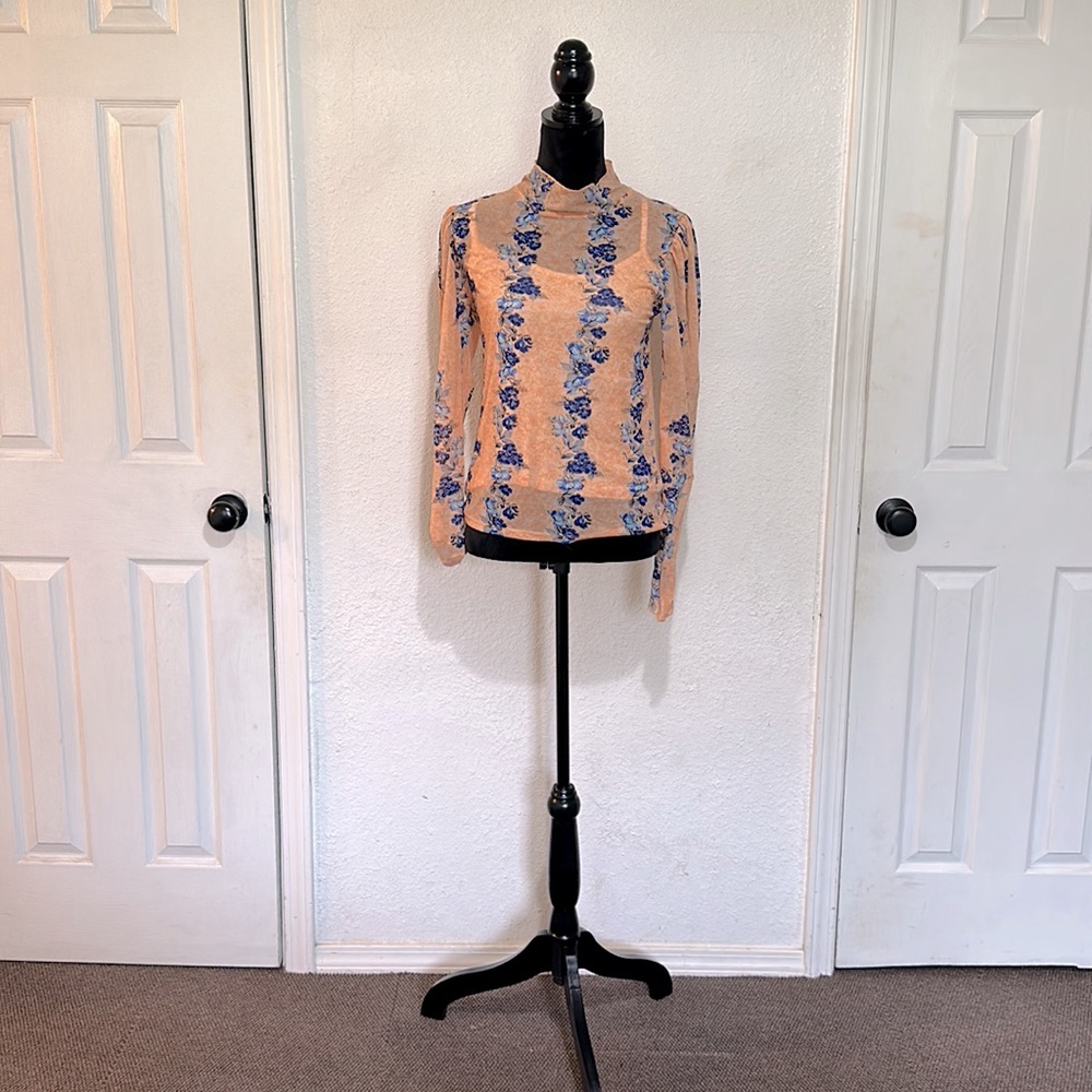 Free People Floral Sheer Blouse Top w/tank